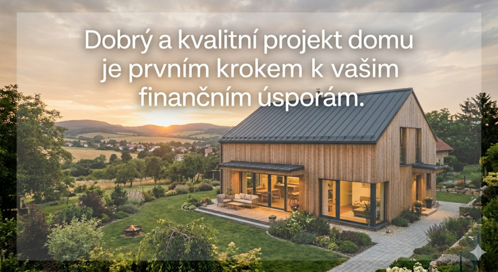vizualizace domu s popisem finanční úspory s kvalitním projektem domu